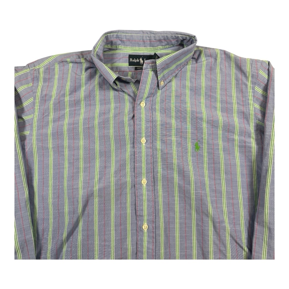 Ralph Lauren Custom Fit XXL Mens Blue Green Red Striped Long Sleeve Button Shirt